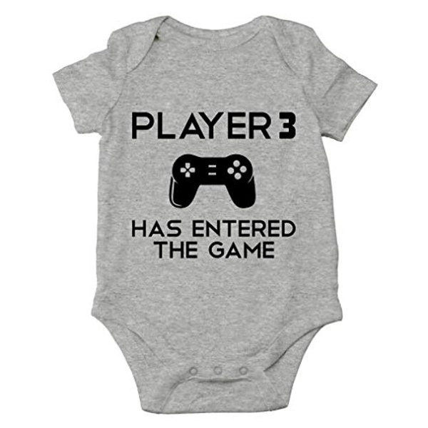 AW Fashions Player 3 Has Entered The Game - I'm a Gamer Like My Daddy - Cute One-Piece Infant Baby Bodysuit - Newborn - Sports Grey