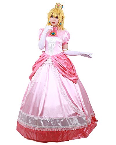miccostumes Women's Costume Princess Cosplay Dress Deluxe Full Set with Crown Petticoat Earrings and Gloves - Medium - Pink