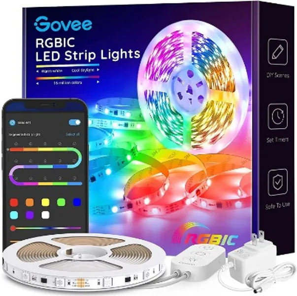 Govee LED Strip Lights RGBIC, 16.4ft Bluetooth Color Changing LED Lights with Segmented App Control, Smart LED Strip Color Picking, Music Sync LED Lights for Bedroom, Living Room, Kitchen, Party