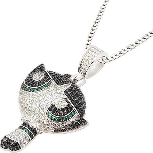 925 Sterling Silver 14K White/Yellow/Black Gold Finish AAA Cubic Zirconia The Power Puff Girls Buttercup Pendant 1.5MM Franco/2MM Moon Cut Bead Ball Chain Necklace For Women & Men 20″-24″ Fine Jewelry - SILVER-FRANCO CHAIN+PENDANT - 22″ CHAIN+PENDANT