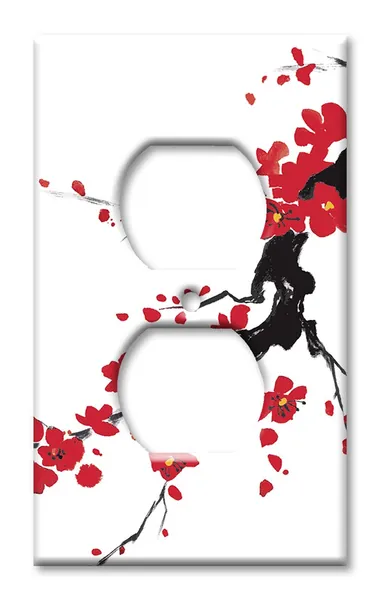 Art Plates Duplex Outlet Cover Wall Plate - Red Blossoms - Outlet