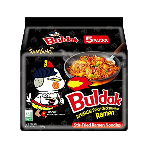 Samyang Buldak Spicy Ramen, Hot Chicken Ramen, Korean Stir-Fried Instant Noodle, Original, 1 Bag with 5 Pack - Original - 1.54 Pound (Pack of 1)
