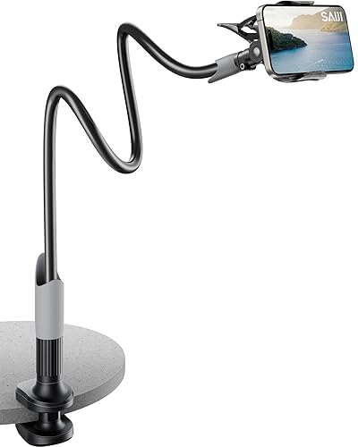 SAIJI Gooseneck Bed Phone Holder, Flexible Long Arm Phone Mount for Desk, Clip Bracket Clamp Stand, iPhone Stand, Mobile Cell Phone Stand Document Camera Nintendo Switch (Black) - black - Classic