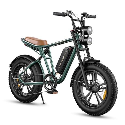 ENGWE M20 Bici Elettrica Uomo, 150KM/75KM Autonomia Sistema con 20"×4.0 Fat Tire,48V 26AH/13AH E-bike Off-roade Cambio 7 Velocità e Sospensione Completa - Verde - Batteria Singola