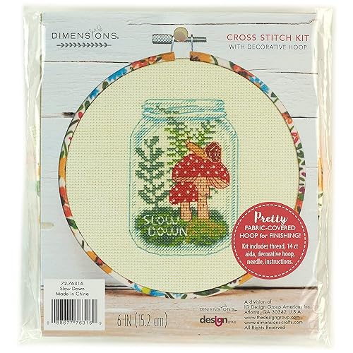 Dimensions Slow Down Counted Cross Stitch Kit for Beginners, 6" Diameter, Multicolor 5 Piece