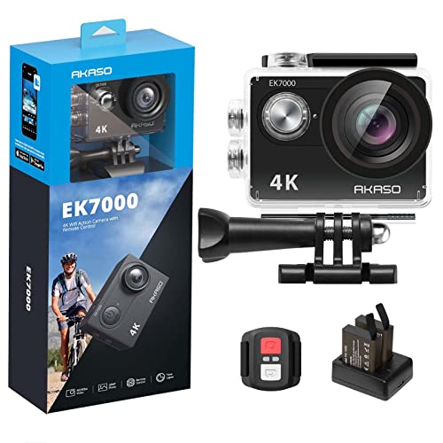 AKASO EK7000 4K30FPS 20MP Action Camera Ultra HD Underwater Camera 170 Degree Wide Angle 98FT Waterproof Camera Support External Microphone - Black