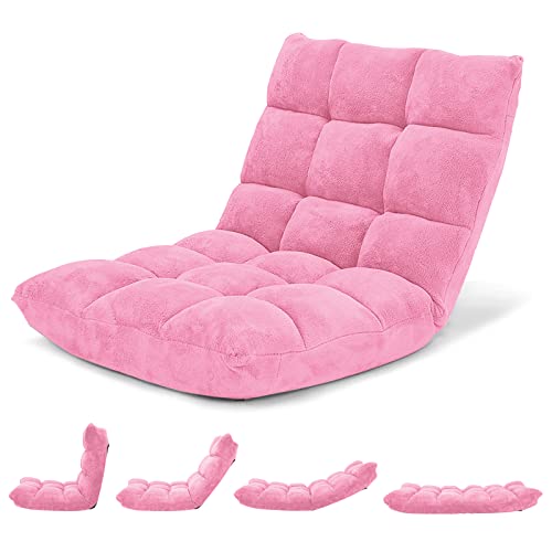 Giantex Floor Chair with Back Support, Folding Sofa Chair with 14 Adjustable Position, Padded Sleeper Bed, Couch Recliner, Floor Gaming Chair, Meditation Chair, Gaming Floor Chairs for Adults(Pink) - Pink