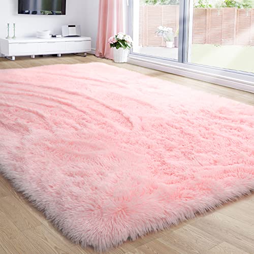Pink Area Rug for Girls Bedroom,Fluffy Shag Rug 4'X6' for Living Room,Furry Carpet for Kids Room,Shaggy Throw Rug for Nursery Room,Fuzzy Plush Rug for Dorm,Pink Carpet,Cute Room Decor for Baby - 4x6 Feet - Pink