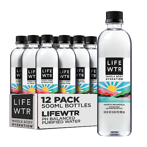 LIFEWTR Premium Purified Water pH Balanced with Electrolytes, 100% recycled plastic bottles, 16.9 Fl Oz Bottles, 500ml (Pack of 12) - 16.9 Fl Oz (Pack of 12)