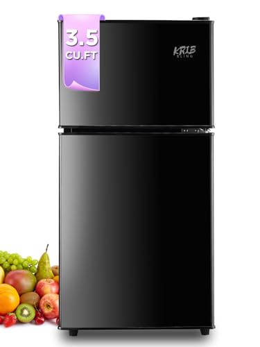 KRIB BLING Compact Refrigerators with Freezer, Mini Fridge with 7- Level Adjustable Thermostat, Small Refrigerator with Dual Door for Apartment, Office, Dorm, Black - Black