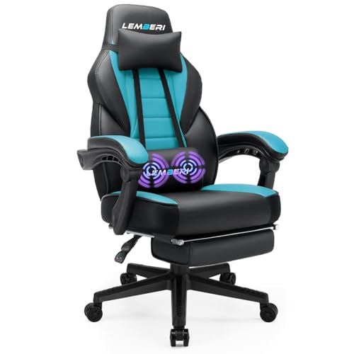 LEMBERI Gaming Chairs for Adults,Ergonomic Video Game Chairs with footrest,Big and Tall Gaming Chair 400lb Weight Capacity, Racing Style Computer Gamer Chair with Headrest and Lumbar Support - Blue
