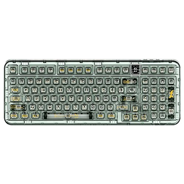 YUNZII Coolkiller CK98 Wireless Hot Swappable Mechanical Keyboard with OLED, 1800 Layout Transparent Acrylic Gasket Mounted Keyboard for for Windows/Mac (Ice Blade Switch, Math)