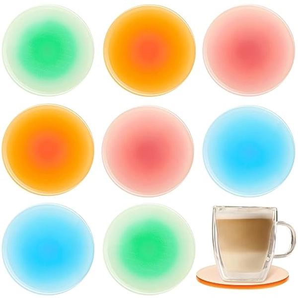 8 Pieces Colorful Acrylic Coaster 3.9 Inches Cute Coasters Round Heat Resistant Holder Anti Slip Table Coasters Aesthetic Coasters for Coffee Table Home Decoration Gift (Red, Orange, Blue, Green)