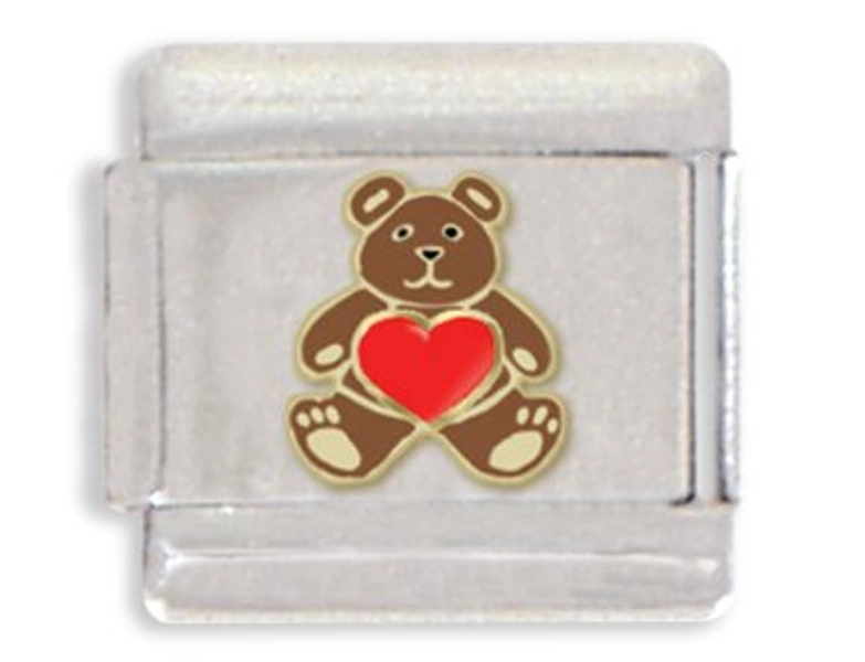 Clearly Charming Teddy Bear Heart Italian Charm Bracelet Link
