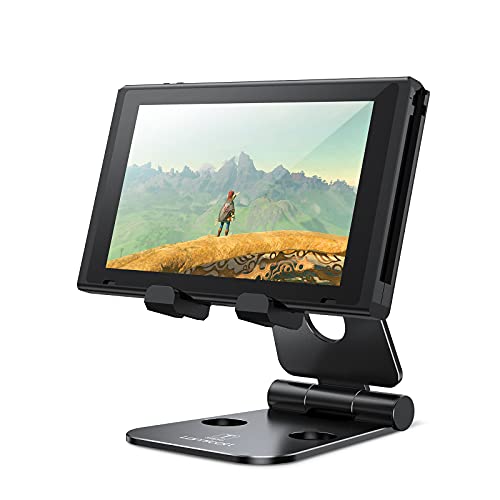 Lamicall Adjustable Phone Tablet Stand, Playstand for Switch, Foldable Desk Holder Dock, Compatible with iPad Mini, 9.7'' iPad Pro Air, Phone 12 Mini 11 Pro Xs Xs Max Xr X 8 7 6 6s Plus SE (4-10'') - Black