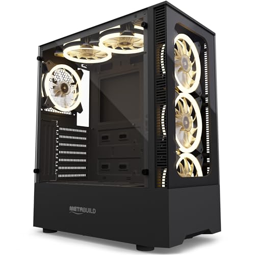 METABUILD ATX PC Case with 6 Pre-Installed PWM ARGB Fans - Tempered Glass Front & Side Panel MB661B (Black) - Black