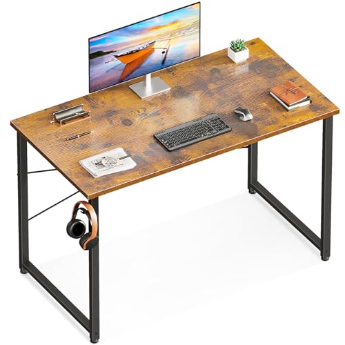 Casaottima 40 Inch Small Computer Desk for Home Office, Study Writing Table for Small Spaces, Simple Modern Desk with Headphone Hooks, White - White - 40 inch