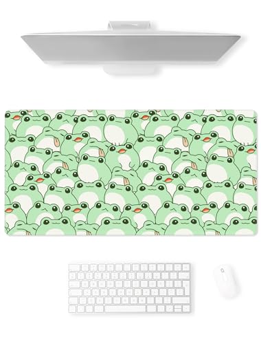 Pecfamly Cute Desk Mat - Frog Mouse Pad - Kawaii Desk Mat - Mousepads for Desk - Green Desk Pad - XL Desk Mat - Cute Mouse Pad XXL - Kawaii Desk Accessories - Cute Desk Decor (Cute Frog) - 80x40cm - Cute Frog