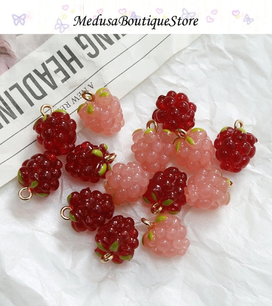 5Pcs Raspberry Grape Charms, Resin Fruit Charms Pendant, DIY Jewelry Accessories, Bracelet Necklace Earring Findings Craft Supplies