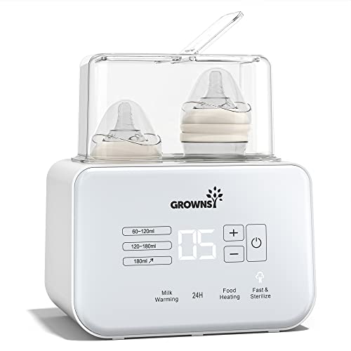 GROWNSY Baby Bottle Warmer | Double Bottle Sterilizer with LCD 8-in-1Fast Baby Food Heater&Defrost BPA-Free Warmer Display Accurate Temperature Control for Breastmilk or Formula - L