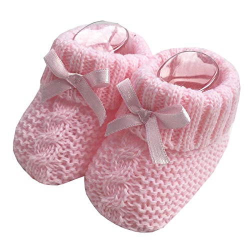 Baby Boys Girls 1 Pair Knitted Booties Soft Newborn Knitted Booties With Bow 116-354 - 0-3 Months - Pink
