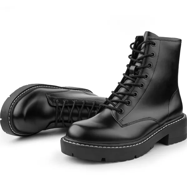 ICHIGO Women’s Fashion Ankle Booties Causal 8-Eye Side Zipper Lace-up Combat Boots