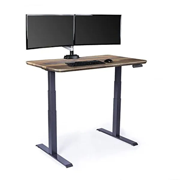 Vari Electric Standing Desk- Varidesk Adjustable Height Sit-Stand Reclaimed Wood- Dual Motor with Memory Presets, Stable T-Style Legs- Ergonomic Stand Up Desk- 48 x 30 Inches