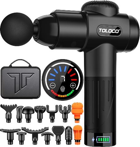 TOLOCO Massage Gun, Muscle Massage Gun Deep Tissue for Athletes, Portable Percussion Massager with 15 Massage Heads, Electric Handheld Body Massager for Any Pain Relief - Black