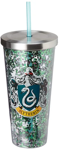 Spoontiques - Harry Potter Tumbler - Slytherin Glitter Cup with Straw - 20 oz - Acrylic - Green - 