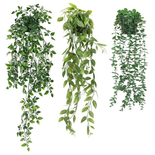 Artigreen 3 Pcs Artificial Hanging Plants-Eucalyptus Mandala Snow Pea Vine in Pot Plants for Office Farmhouse, Fake Foliage Pendant Plant, Indoor Outdoor Wedding Home Decoration - Green