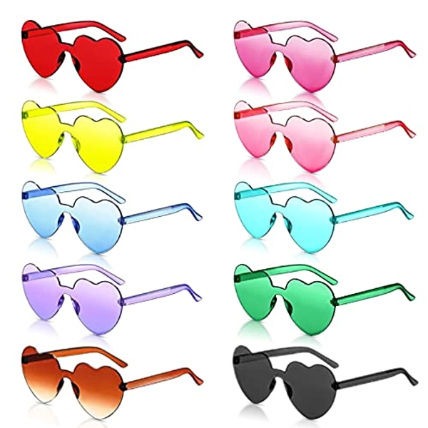 14 Stück Herzförmige Sonnenbrillen - Bunte Randlose Hippie Brillen Für Partys