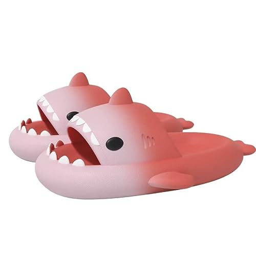 Aloiyue Shark Slides Thickness Upgrade Summer Cute Cartoon Shark Slippers for Women Men Non-Slip Open Toe Lightweight Sole Sandals Casual Unisex Beach Shoes - 8.5-9 Women/7-7.5 Men - Pink Red