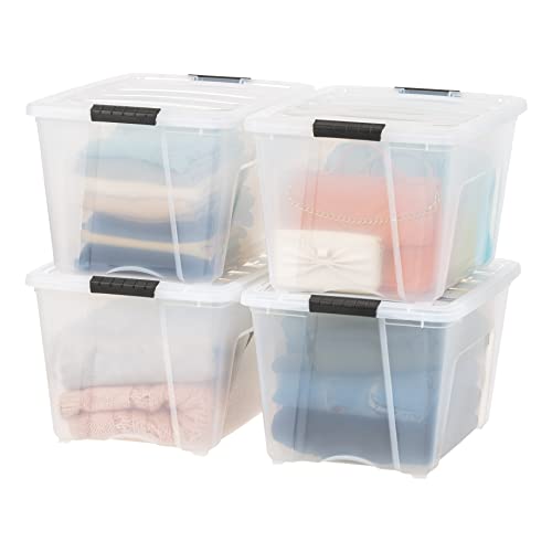 IRIS USA 53 Quart Stackable Plastic Storage Bins with Lids and Latching Buckles, 4 Pack - Clear, Containers with Lids and Latches, Durable Nestable Closet, Garage, Totes, Tubs Boxes Organizing - Clear - 53 Qt. - 4 Pack