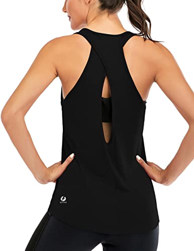 ICTIVE Womens Cross Backless Workout Tops for Women Racerback Tank Tops Open Back Running Tank Tops Muscle Tank Yoga Shirts - XX-Large - Black