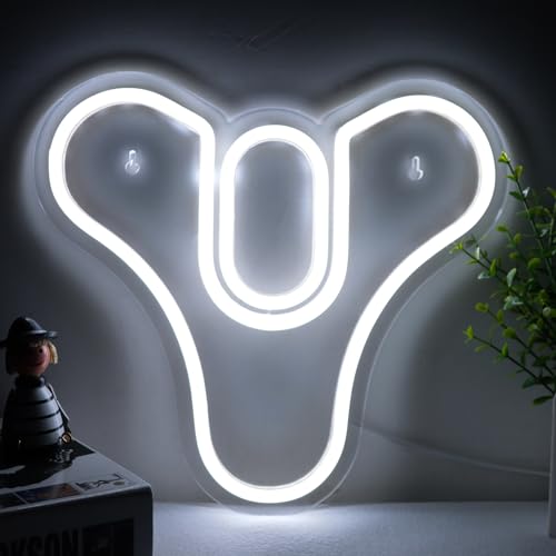 Pugna Destiny 2 Logo Neon Signs for Wall Decor Game Neon Lights for Bedroom Led Business Signs Suitable for Bedroom Man Cave Christmas Best Gift 11 * 10 Inch(White) - Destiny 2