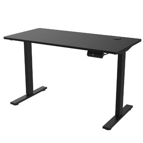 143cm Electric Standing Desk, Height Adjustable Office Desk Electric Sit Stand Desk Home Office Study Desks w/Corner Hook -Black/White/Dark Wood/Light Wood/Silver(Multi-Color Matching)