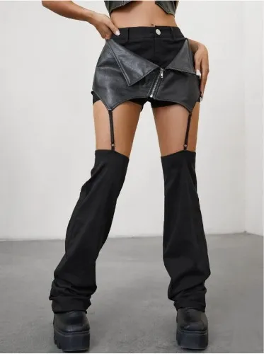SHEIN ICON 90s Zip Up Cutout Pocket Patched Pants