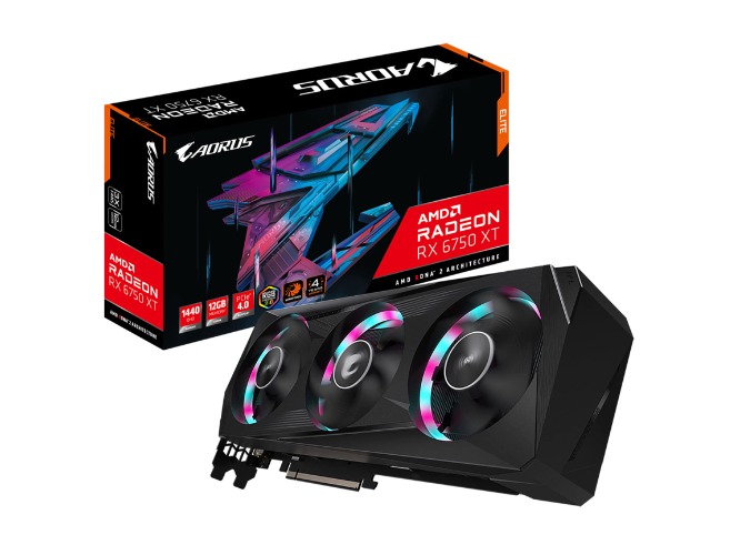 GIGABYTE AORUS Radeon RX 6750 XT Elite 12G Graphics Card, WINDFORCE 3X Cooling System, 12GB 192-bit GDDR6, GV-R675XTAORUS E-12GD Video Card, Black