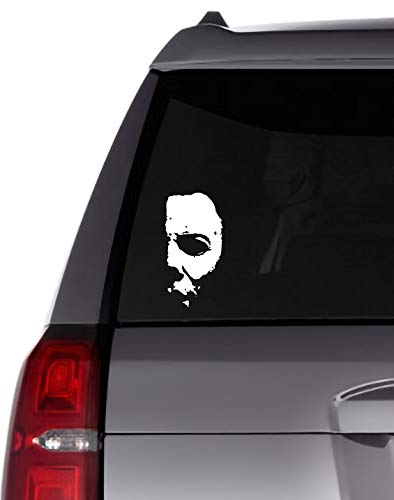 MAZ DISTRIBUTIONS – Michael Myers Creepy Half Face Sticker – Vinyl Scary Half Michael Myers Face Sticker for Car, Truck – Indoor and Outdoor Use – Waterproof Decal for Laptop and iPad -Maz 341 (White) - White