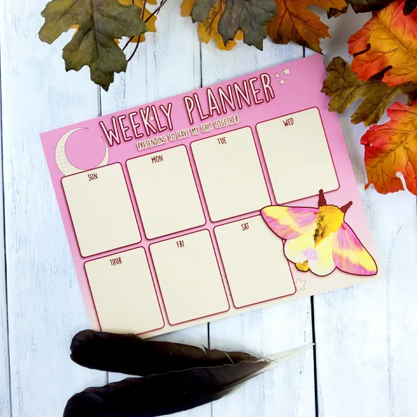 WEEKLY PLANNER: Rosy Maple Moth Weekly Planner , Rosy Maple Moth Stationery , Rosy Maple Moth Art , Moth Art , Pastel Moth Art