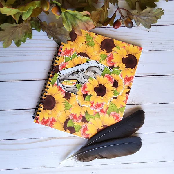 SPIRAL NOTEBOOK: Rabbit Skull and Sunflowers , Skull and Sunflower Notebook , Rabbit Skull Notebook , Skull Notebook , Goth Vibes Stationery