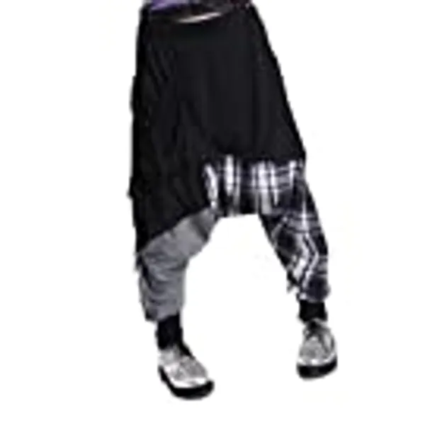 ellazhu Women's Casual Harem Pants Joggers with Low Waist Plaid Print Pockets for Hip Hop Yoga Pants GY206 A