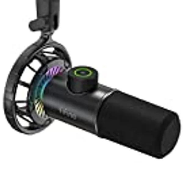 FIFINE USB Gaming Microphone, RGB Dynamic Mic for PC, with Tap-to-Mute Button, Plug & Play Cardioid Mic with Headphone Jack for Streaming, Podcast, Twitch, YouTube, Discord- K658
