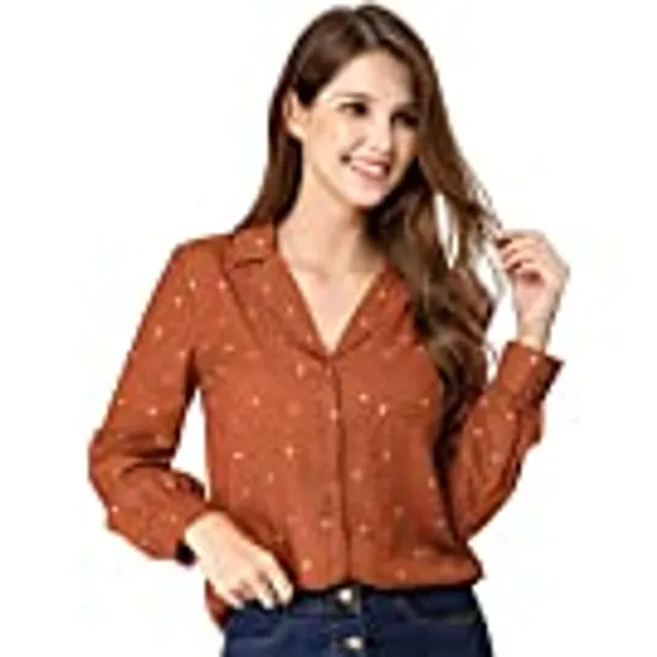 Allegra K Women's 1950s Vintage Long Sleeve Printed Button Down Tops
