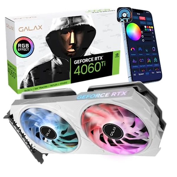 Galax GeForce RTX™ 4060 Ti EX White 1-Click OC, Xtreme Tuner App Control, 8GB, GDDR6, 128-bit, DP*3/HDMI 2.1/DLSS 3/Gaming Graphics Card (with ARGB Fans)