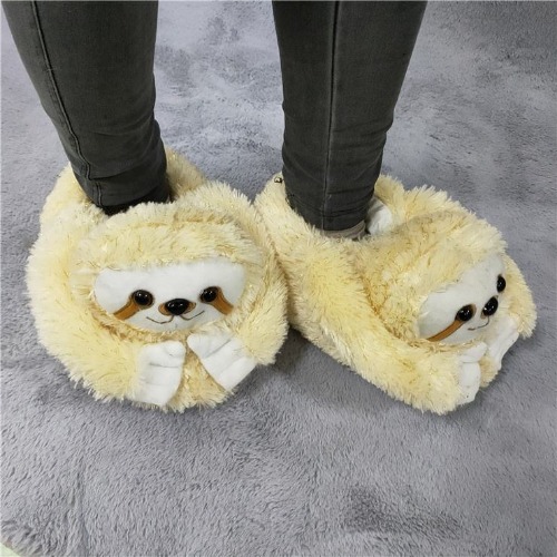 Winter Warm Cartoon Sloth Slippers - Yellow / Free size US 5-12