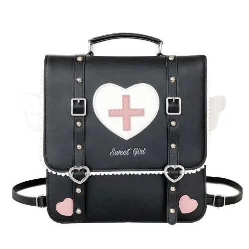 Menhera Inspired Paste Goth Backpack Purse with Heart Design - Black