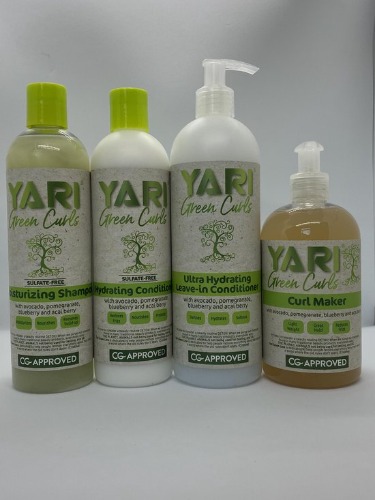 Yari. Shampoo, conditioner, ultra leave in, curlmaker, cg methode