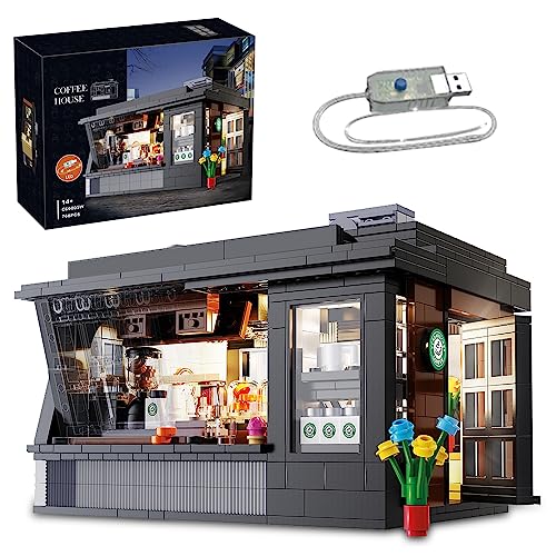 MISINI C66005W Coffee House City Building Kit, 768 Pieces Street View Bricks with Lighting Sets, Building Toys for Adults and Teens