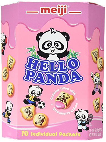 Meiji Hello Panda Family Pack Cookies, Strawberry, 9.1 oz (10 Individual Packets) - Strawberry - 0.91 Ounce (Pack of 10)